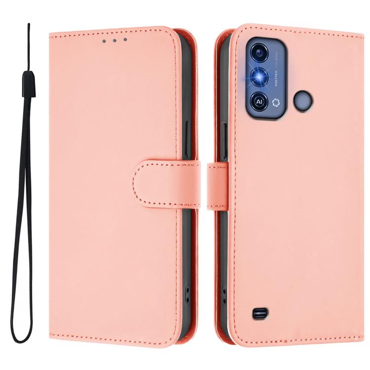 For ZTE Blade A53 Pro Skin Feel Solid Color Leather Phone Case with Lanyard