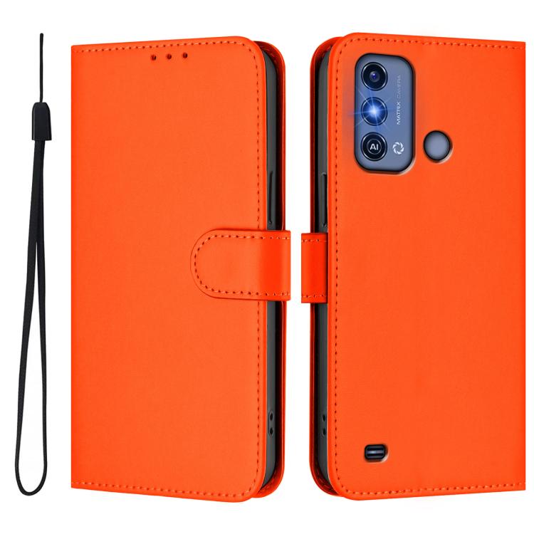For ZTE Blade A53 Pro Skin Feel Solid Color Leather Phone Case with Lanyard