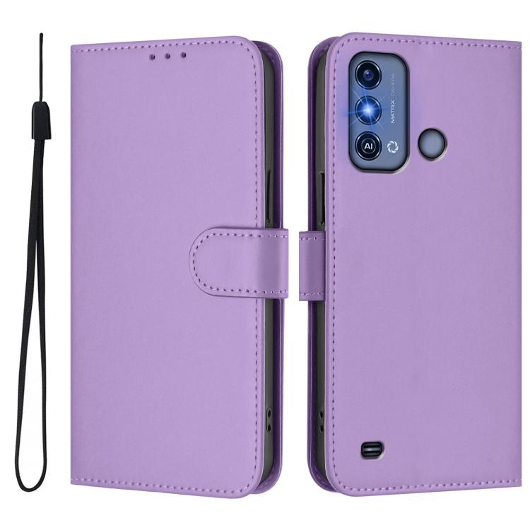 For ZTE Blade A53 Pro Skin Feel Solid Color Leather Phone Case with Lanyard