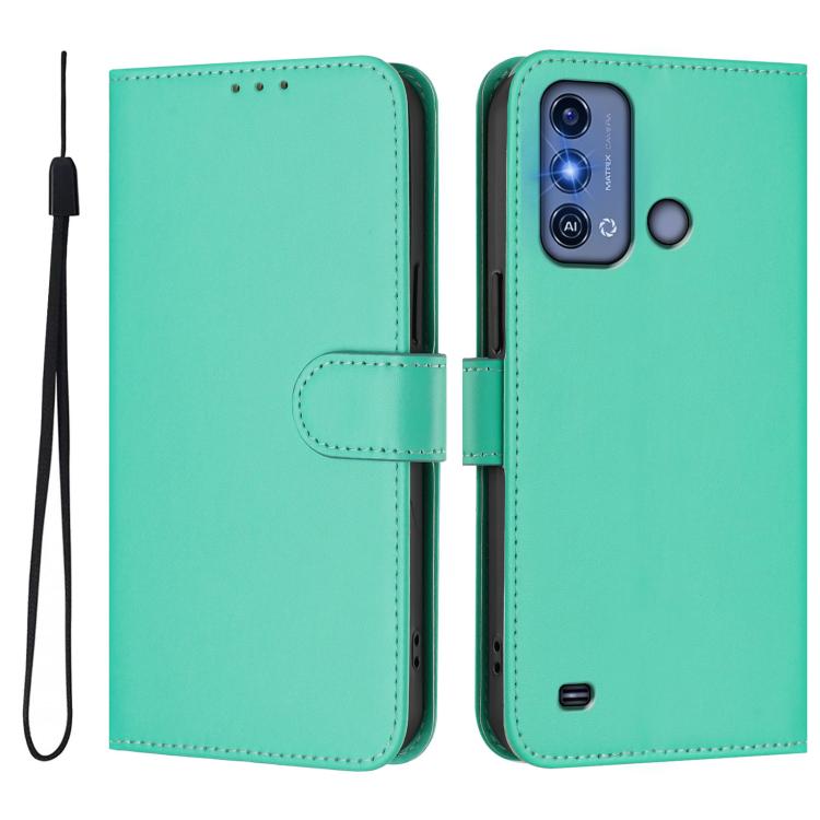For ZTE Blade A53 Pro Skin Feel Solid Color Leather Phone Case with Lanyard