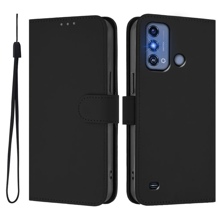 For ZTE Blade A53 Pro Skin Feel Solid Color Leather Phone Case with Lanyard