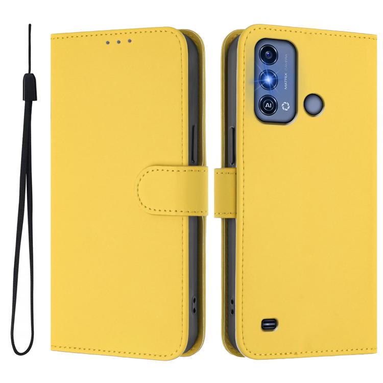For ZTE Blade A53 Pro Skin Feel Solid Color Leather Phone Case with Lanyard