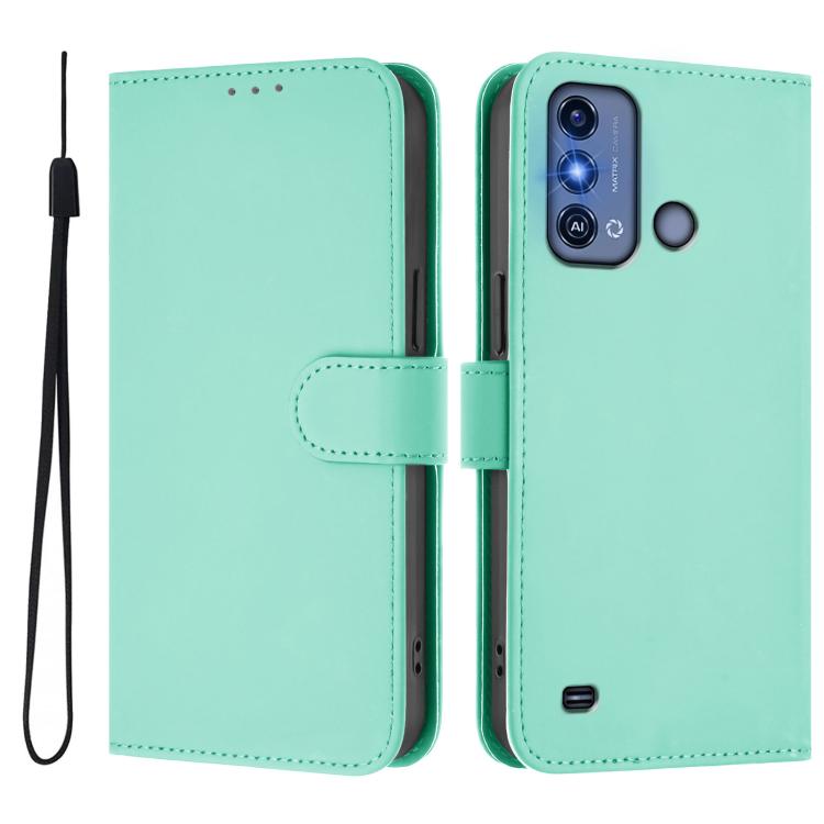 For ZTE Blade A53 Pro Skin Feel Solid Color Leather Phone Case with Lanyard