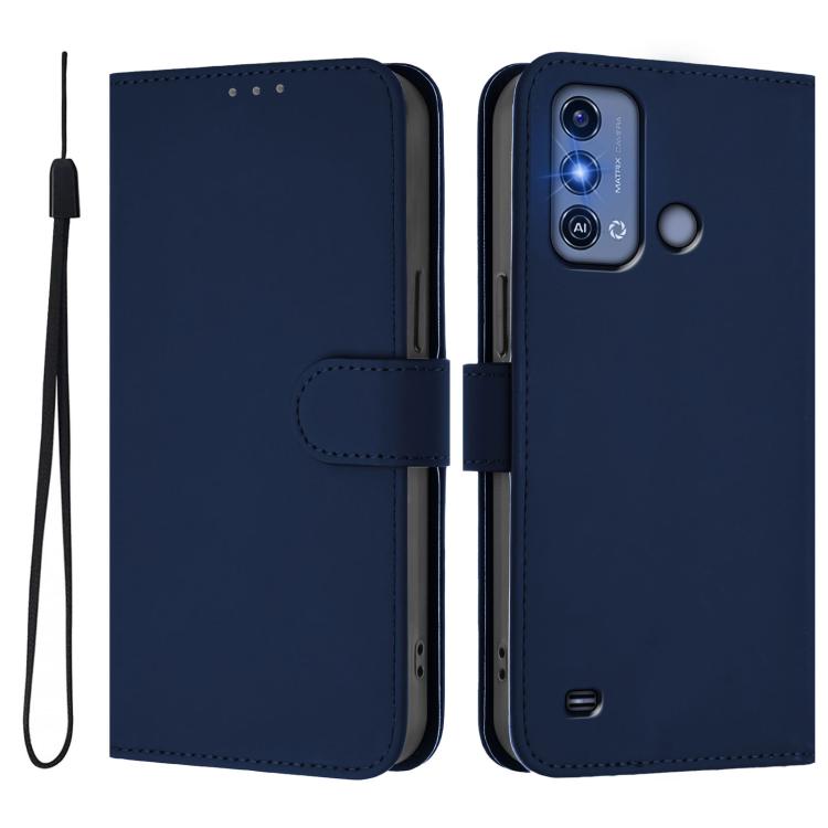 For ZTE Blade A53 Pro Skin Feel Solid Color Leather Phone Case with Lanyard