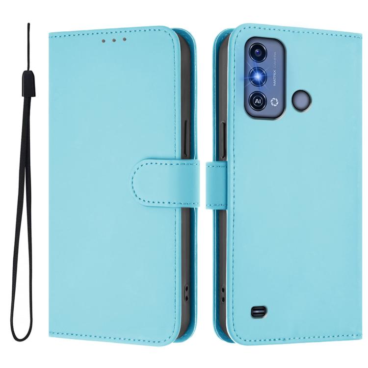 For ZTE Blade A53 Pro Skin Feel Solid Color Leather Phone Case with Lanyard