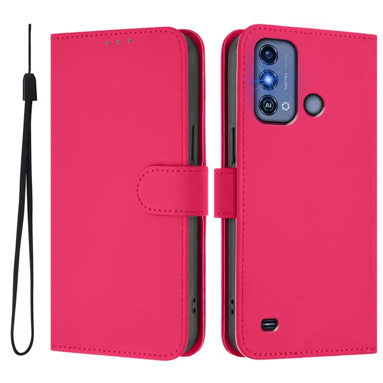 For ZTE Blade A53 Pro Skin Feel Solid Color Leather Phone Case with Lanyard