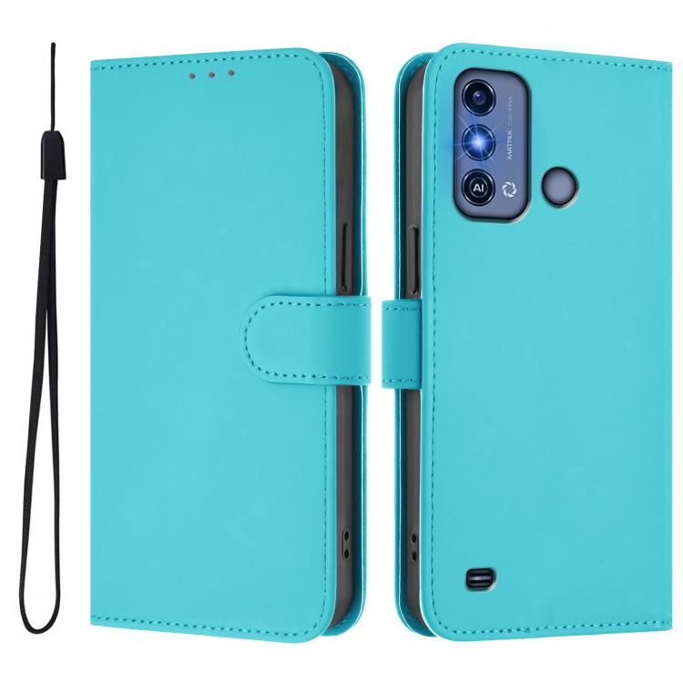 For ZTE Blade A53 Pro Skin Feel Solid Color Leather Phone Case with Lanyard