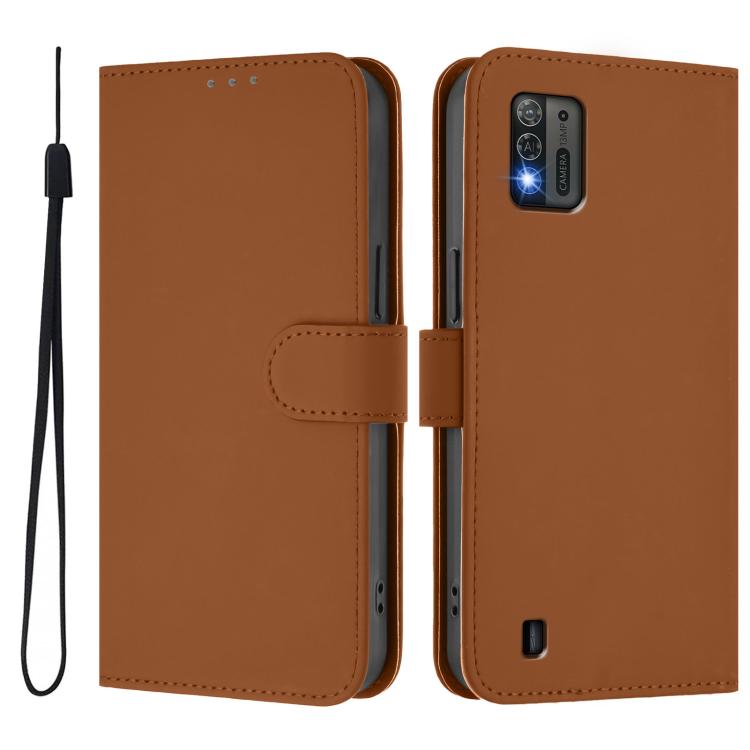 For ZTE Blade A52 Lite Skin Feel Solid Color Leather Phone Case with Lanyard