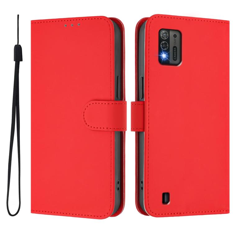 For ZTE Blade A52 Lite Skin Feel Solid Color Leather Phone Case with Lanyard