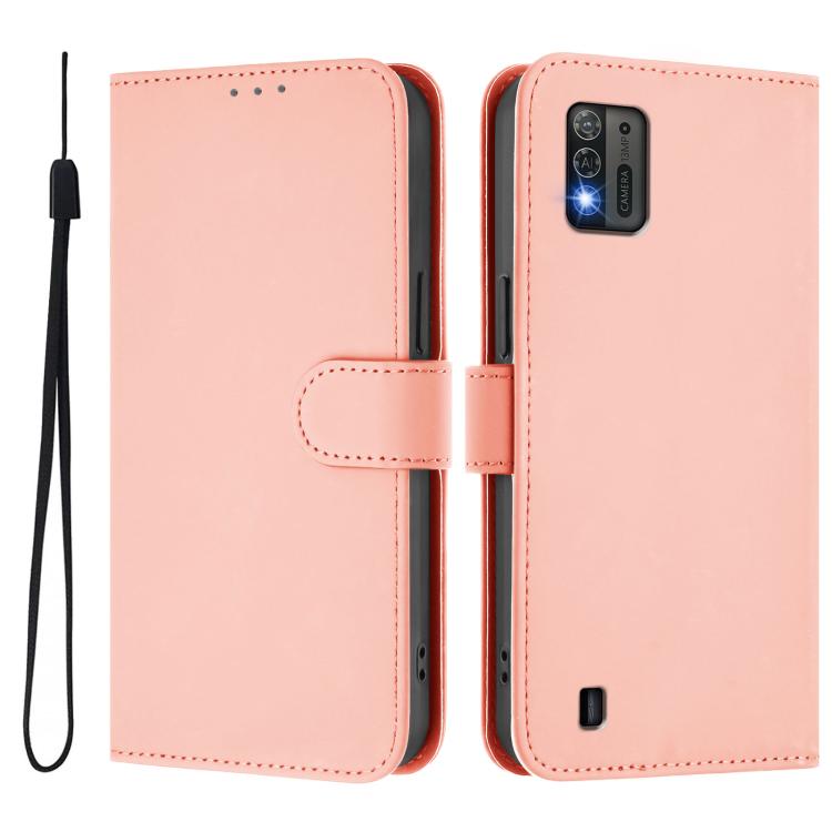 For ZTE Blade A52 Lite Skin Feel Solid Color Leather Phone Case with Lanyard