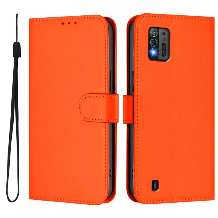 For ZTE Blade A52 Lite Skin Feel Solid Color Leather Phone Case with Lanyard