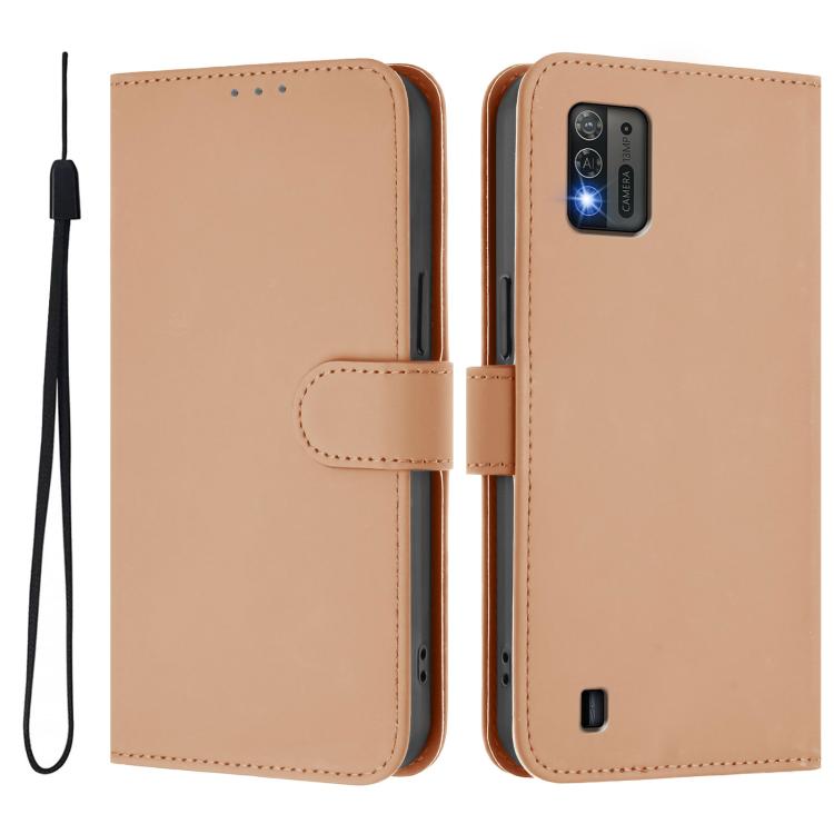 For ZTE Blade A52 Lite Skin Feel Solid Color Leather Phone Case with Lanyard