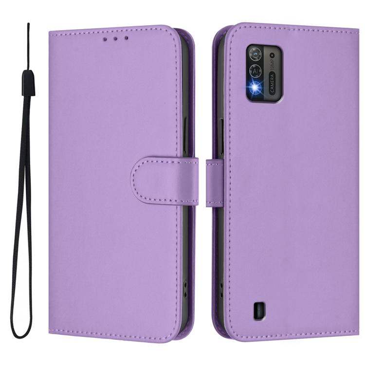 For ZTE Blade A52 Lite Skin Feel Solid Color Leather Phone Case with Lanyard