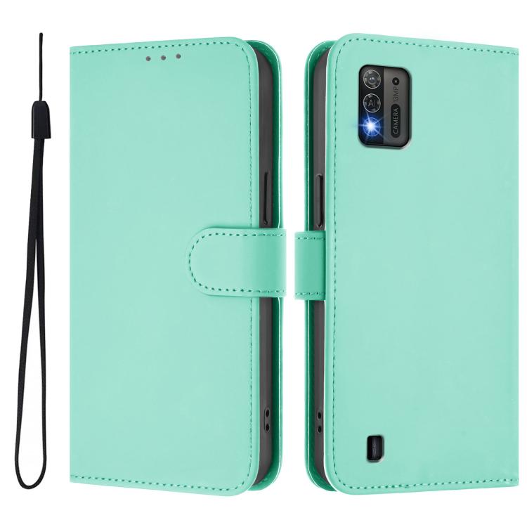 For ZTE Blade A52 Lite Skin Feel Solid Color Leather Phone Case with Lanyard