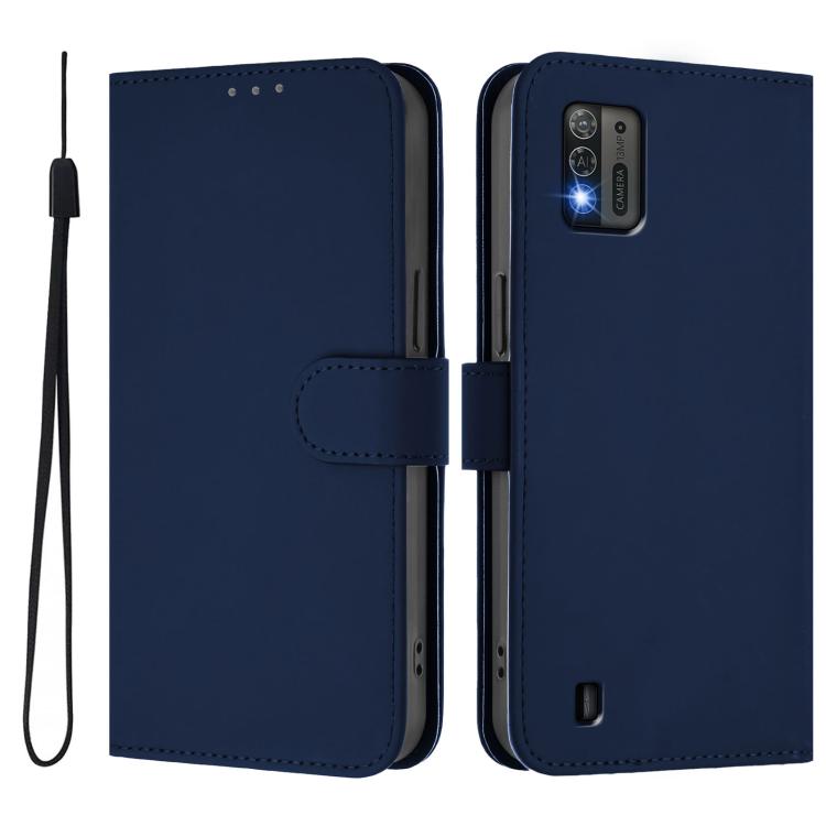 For ZTE Blade A52 Lite Skin Feel Solid Color Leather Phone Case with Lanyard