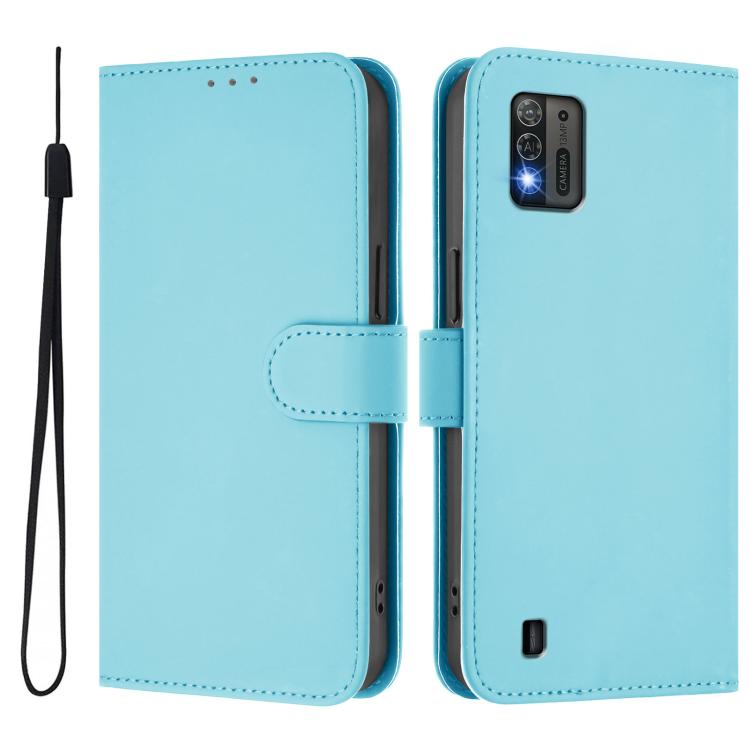 For ZTE Blade A52 Lite Skin Feel Solid Color Leather Phone Case with Lanyard