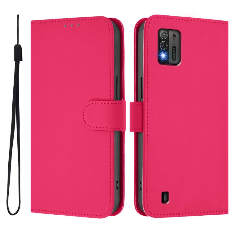 For ZTE Blade A52 Lite Skin Feel Solid Color Leather Phone Case with Lanyard