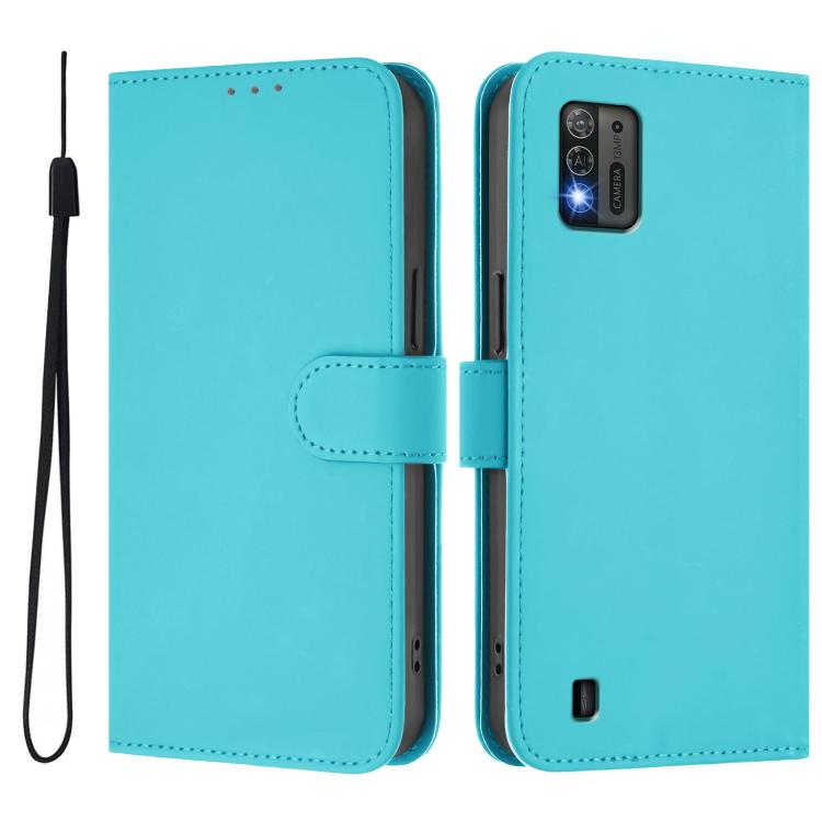 For ZTE Blade A52 Lite Skin Feel Solid Color Leather Phone Case with Lanyard