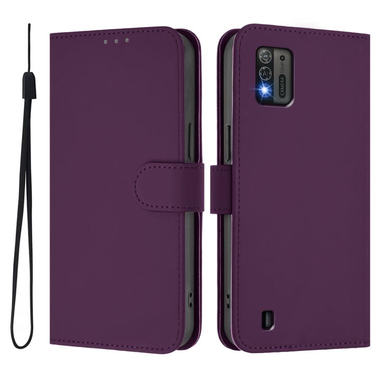 For ZTE Blade A52 Lite Skin Feel Solid Color Leather Phone Case with Lanyard