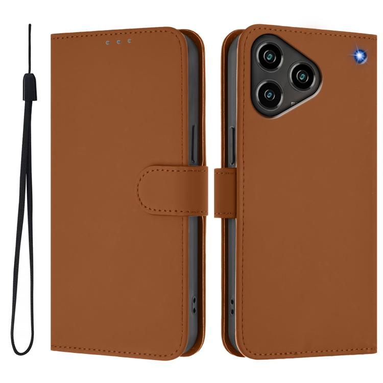For ZTE Blade A76 4G Skin Feel Solid Color Leather Phone Case with Lanyard