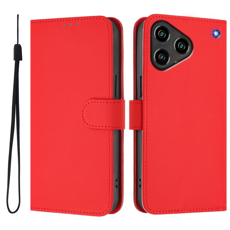 For ZTE Blade A76 4G Skin Feel Solid Color Leather Phone Case with Lanyard