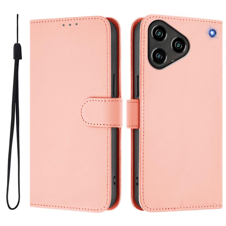 For ZTE Blade A76 4G Skin Feel Solid Color Leather Phone Case with Lanyard