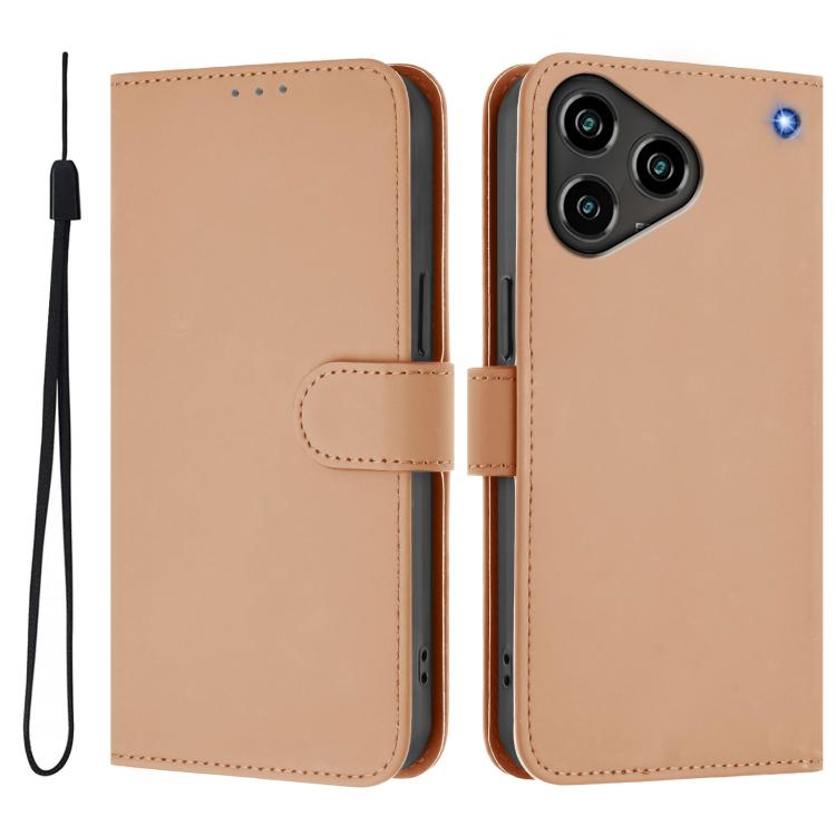 For ZTE Blade A76 4G Skin Feel Solid Color Leather Phone Case with Lanyard