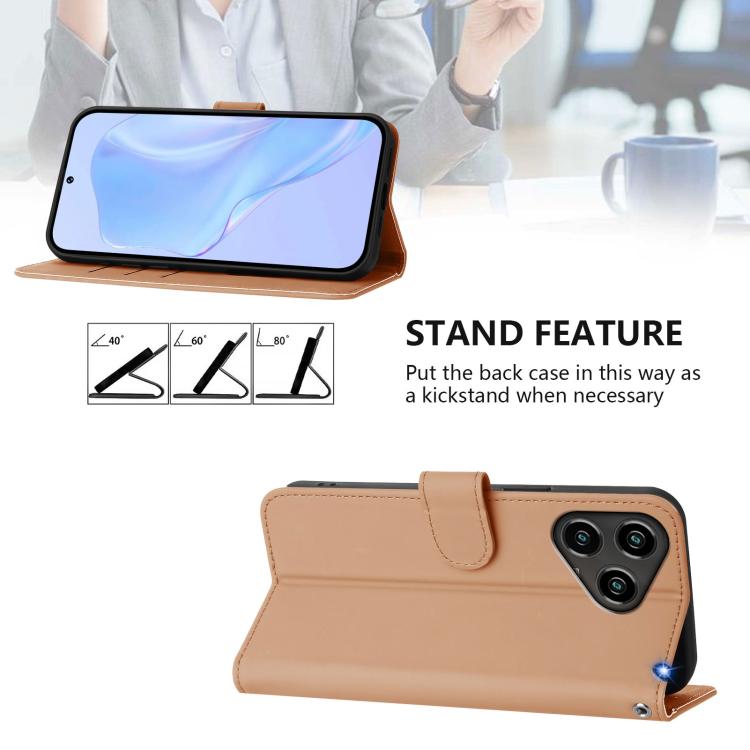 For ZTE Blade A76 4G Skin Feel Solid Color Leather Phone Case with Lanyard