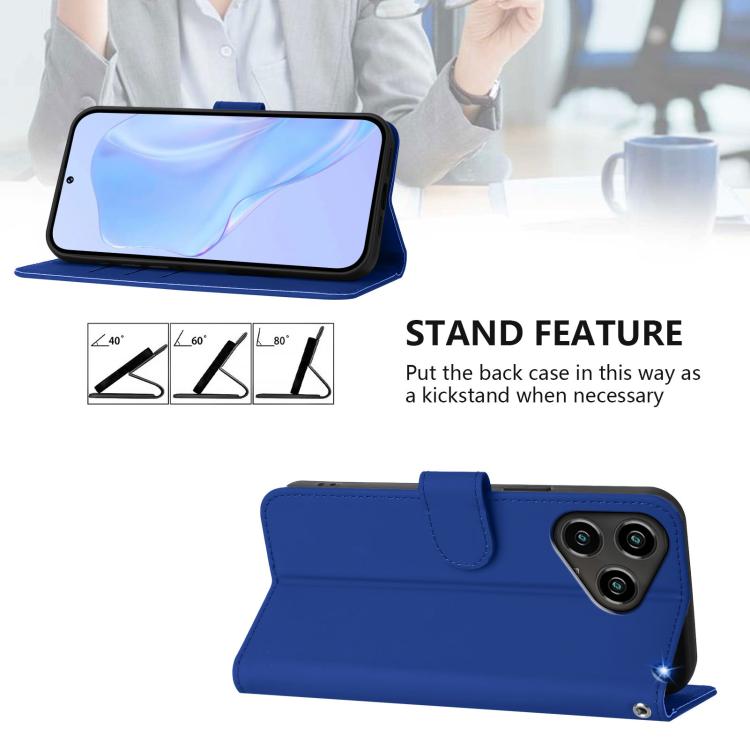 For ZTE Blade A76 4G Skin Feel Solid Color Leather Phone Case with Lanyard