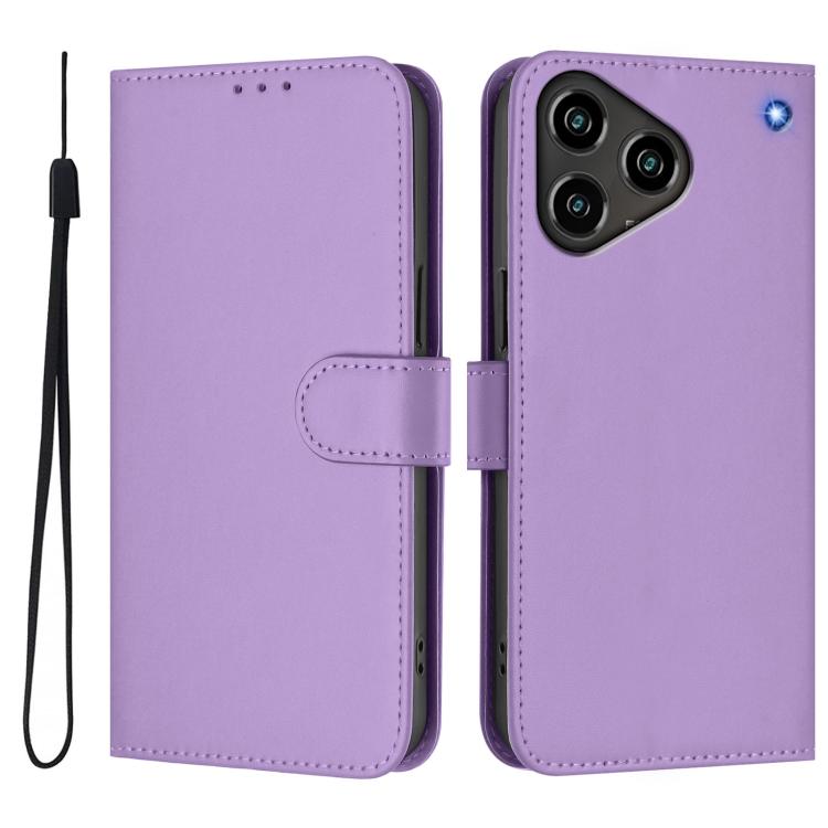 For ZTE Blade A76 4G Skin Feel Solid Color Leather Phone Case with Lanyard