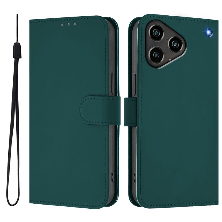 For ZTE Blade A76 4G Skin Feel Solid Color Leather Phone Case with Lanyard