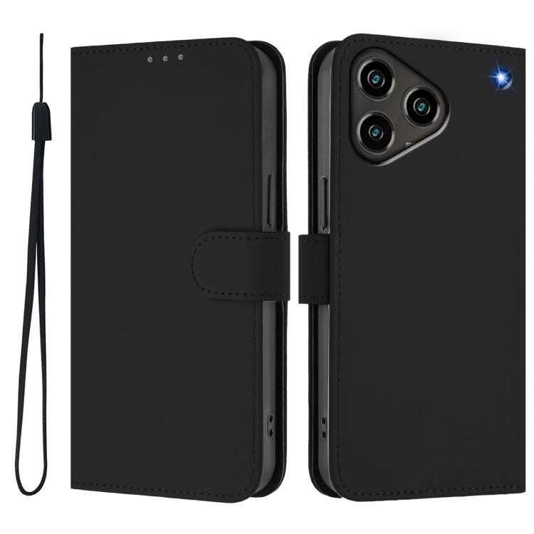 For ZTE Blade A76 4G Skin Feel Solid Color Leather Phone Case with Lanyard