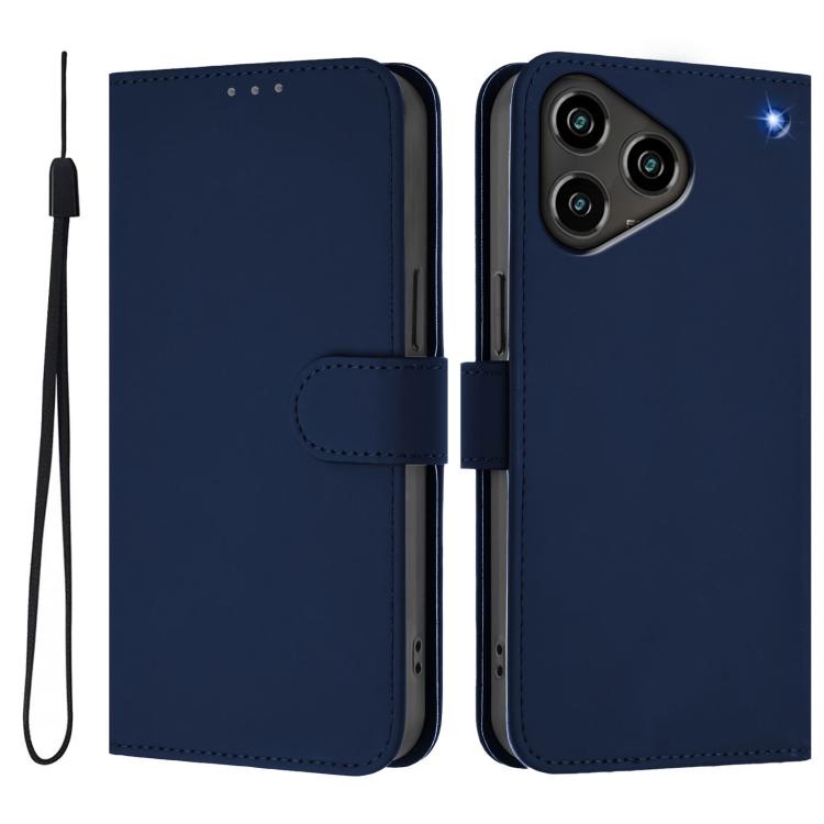 For ZTE Blade A76 4G Skin Feel Solid Color Leather Phone Case with Lanyard