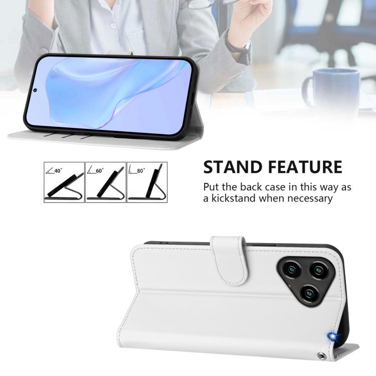 For ZTE Blade A76 4G Skin Feel Solid Color Leather Phone Case with Lanyard