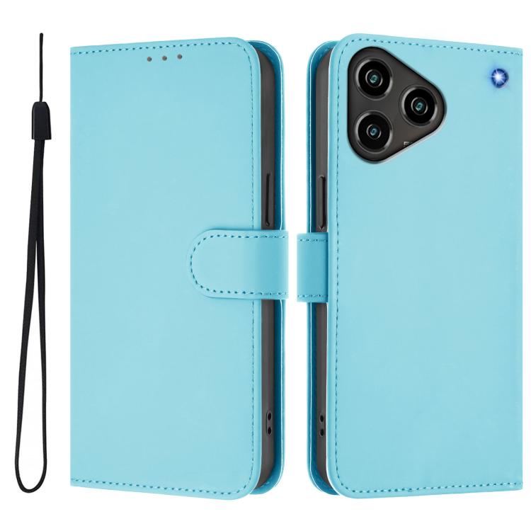 For ZTE Blade A76 4G Skin Feel Solid Color Leather Phone Case with Lanyard