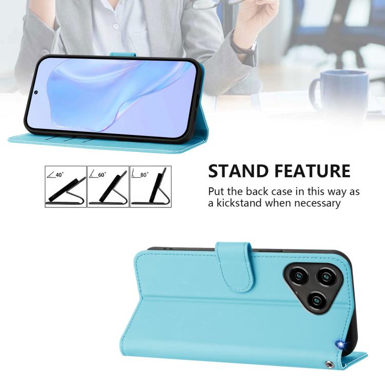 For ZTE Blade A76 4G Skin Feel Solid Color Leather Phone Case with Lanyard