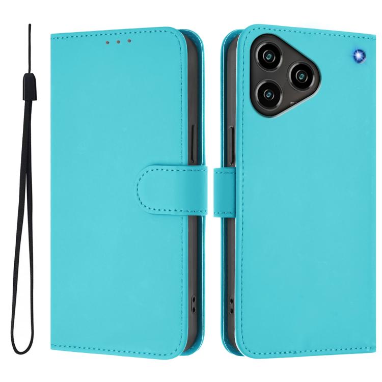 For ZTE Blade A76 4G Skin Feel Solid Color Leather Phone Case with Lanyard
