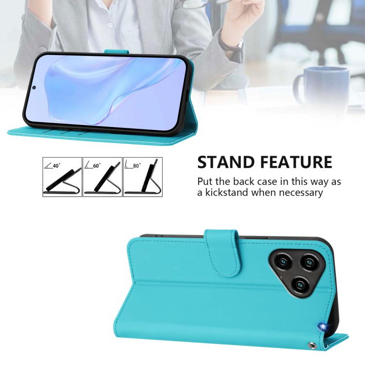 For ZTE Blade A76 4G Skin Feel Solid Color Leather Phone Case with Lanyard