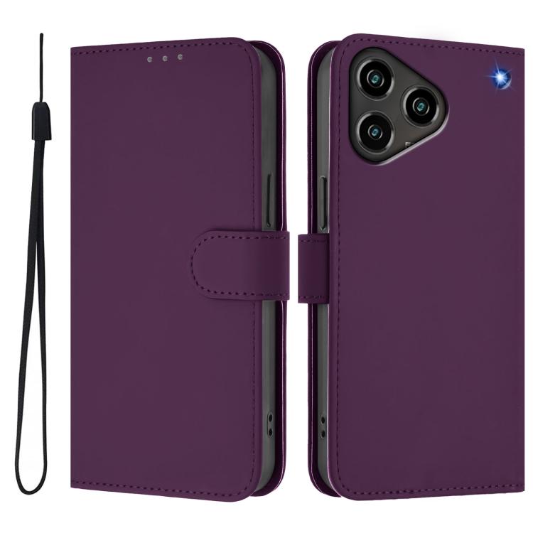 For ZTE Blade A76 4G Skin Feel Solid Color Leather Phone Case with Lanyard