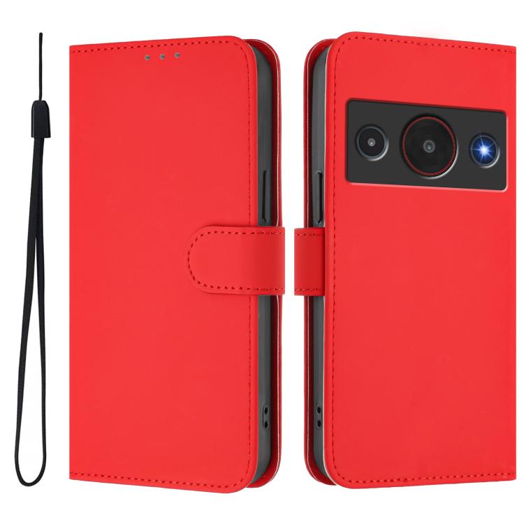For ZTE Blade A75 Pro/Telstra T-Elite 5G Skin Feel Solid Color Leather Phone Case with Lanyard