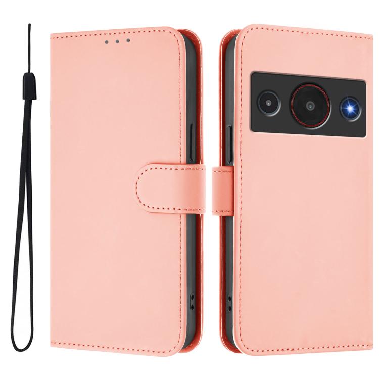 For ZTE Blade A75 Pro/Telstra T-Elite 5G Skin Feel Solid Color Leather Phone Case with Lanyard