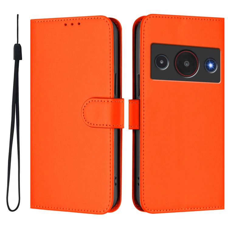For ZTE Blade A75 Pro/Telstra T-Elite 5G Skin Feel Solid Color Leather Phone Case with Lanyard