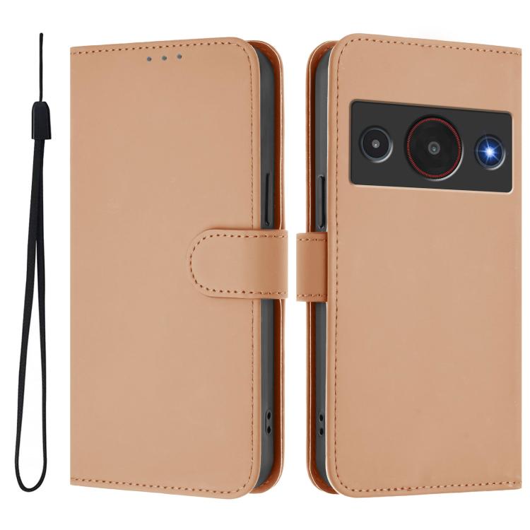 For ZTE Blade A75 Pro/Telstra T-Elite 5G Skin Feel Solid Color Leather Phone Case with Lanyard