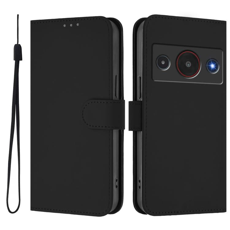 For ZTE Blade A75 Pro/Telstra T-Elite 5G Skin Feel Solid Color Leather Phone Case with Lanyard