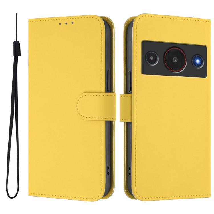 For ZTE Blade A75 Pro/Telstra T-Elite 5G Skin Feel Solid Color Leather Phone Case with Lanyard