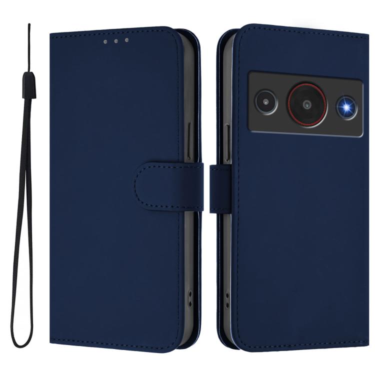 For ZTE Blade A75 Pro/Telstra T-Elite 5G Skin Feel Solid Color Leather Phone Case with Lanyard