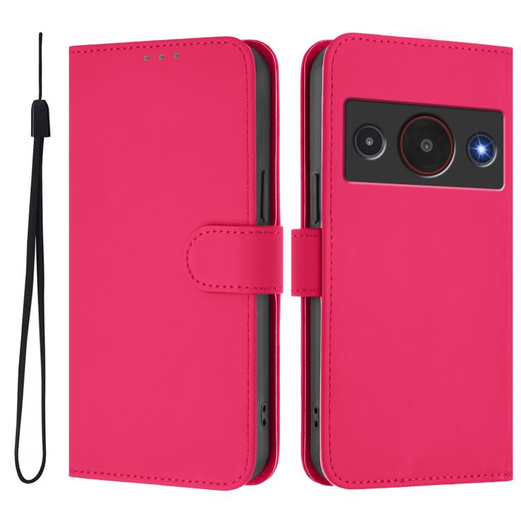 For ZTE Blade A75 Pro/Telstra T-Elite 5G Skin Feel Solid Color Leather Phone Case with Lanyard