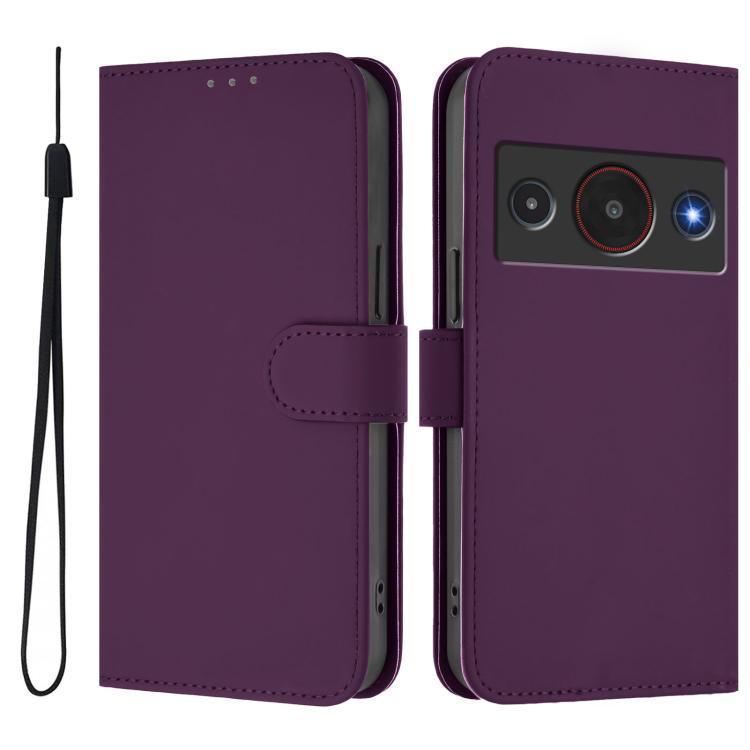 For ZTE Blade A75 Pro/Telstra T-Elite 5G Skin Feel Solid Color Leather Phone Case with Lanyard