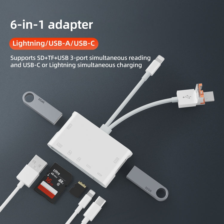 NK-1055TL Pro USB-C / Type-C, 8 Pin, USB to USB-C / Type-C, 8 Pin, 3 x USB, TF / SD Card Multi-function Adapter - White
