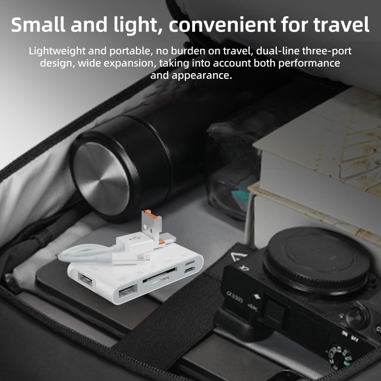 NK-1055TL Pro USB-C / Type-C, 8 Pin, USB to USB-C / Type-C, 8 Pin, 3 x USB, TF / SD Card Multi-function Adapter - White